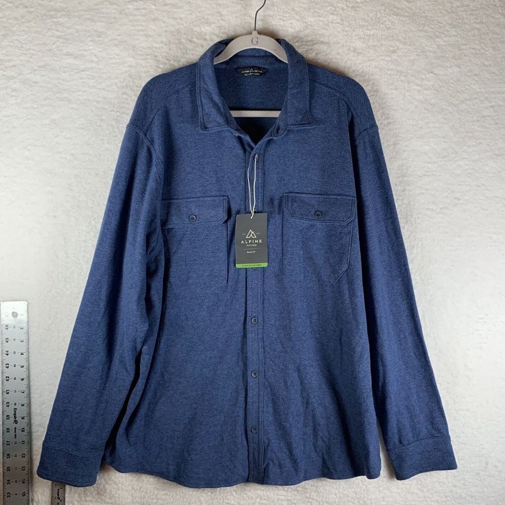 Alpine Design Shirt Mens XL Blue Heather‎ Rayon Wanderful Knit Button-Up 7307